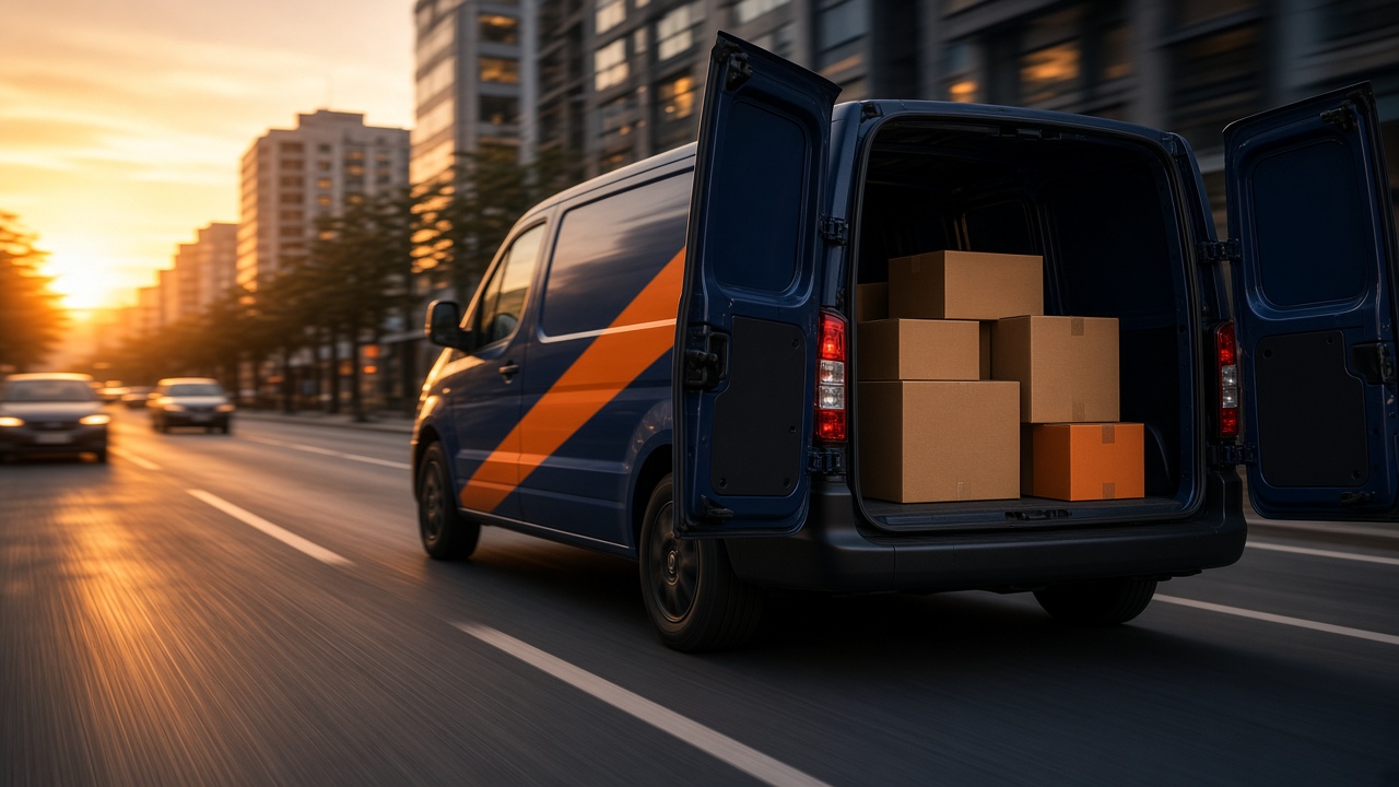 Express delivery van with packages ready for same-day dispatch